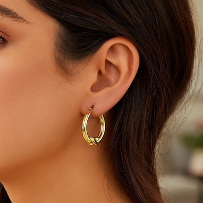 10k Yellow Gold X Motif Round Shape Hoop Earrings - jazzyjewelryjones