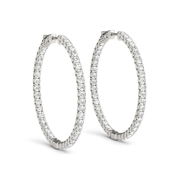 14k White Gold Diamond Hoop Earrings with Shared Prong Setting (2 cttw) - jazzyjewelryjones