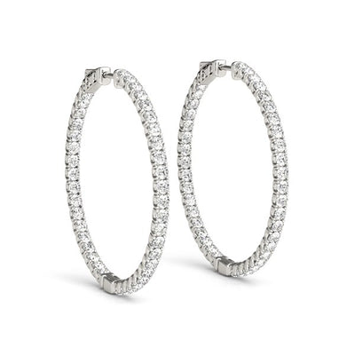 14k White Gold Diamond Hoop Earrings with Shared Prong Setting (2 cttw) - jazzyjewelryjones