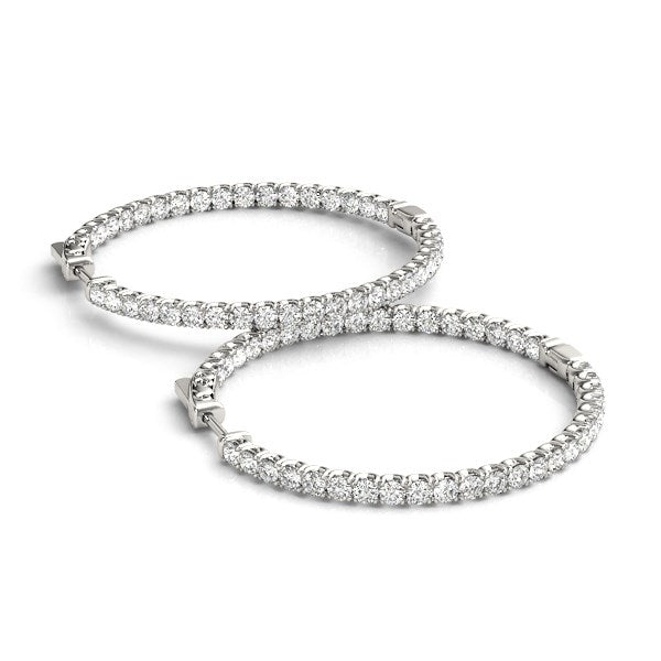 14k White Gold Diamond Hoop Earrings with Shared Prong Setting (2 cttw) - jazzyjewelryjones