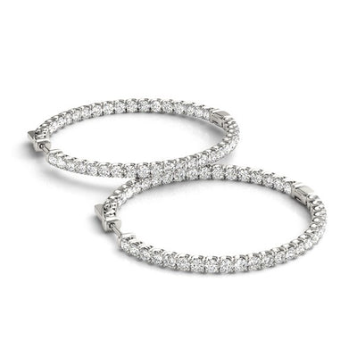 14k White Gold Diamond Hoop Earrings with Shared Prong Setting (2 cttw) - jazzyjewelryjones