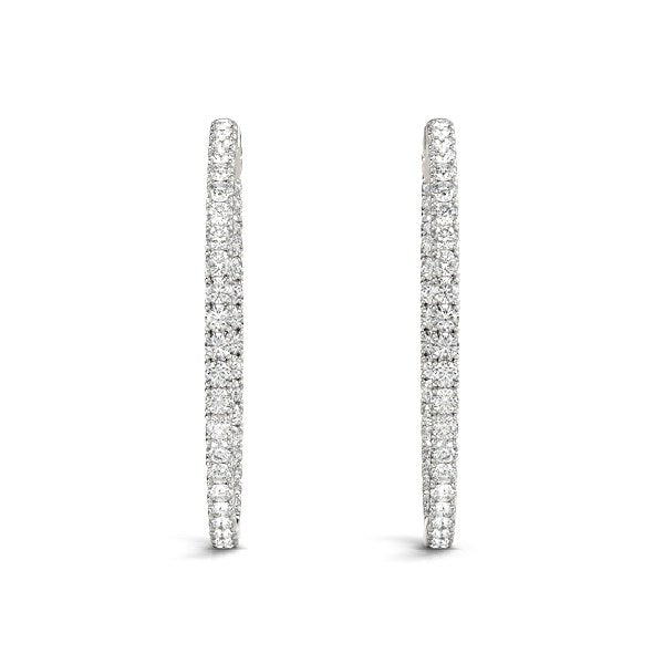14k White Gold Diamond Hoop Earrings with Shared Prong Setting (2 cttw) - jazzyjewelryjones