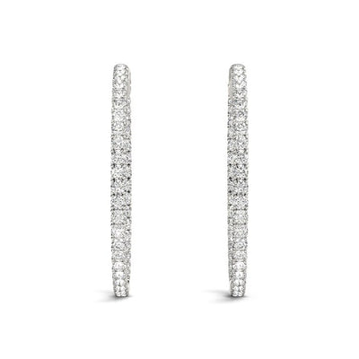 14k White Gold Diamond Hoop Earrings with Shared Prong Setting (2 cttw) - jazzyjewelryjones