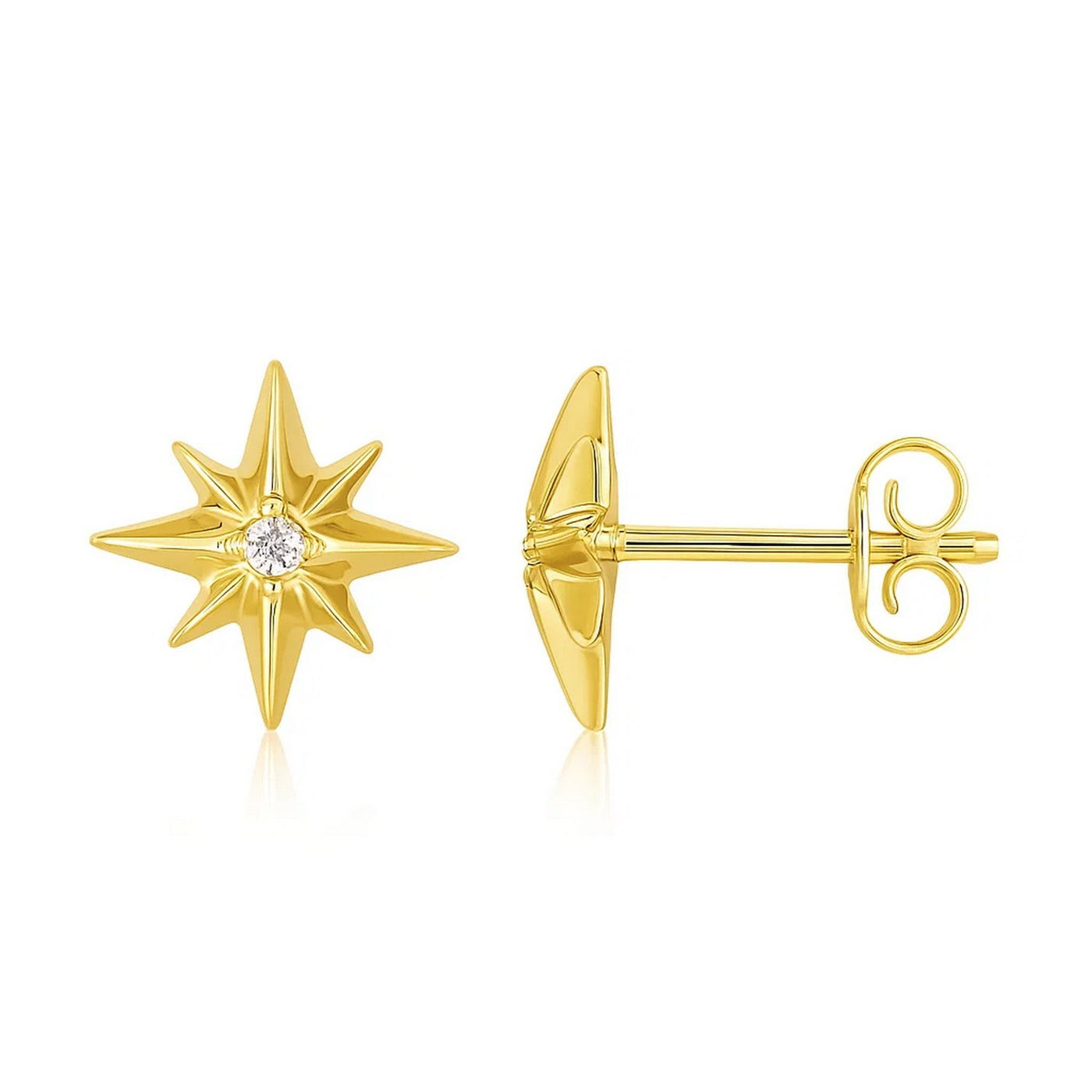 14K Yellow Gold High Polish North Star Diamond Earrings - jazzyjewelryjones