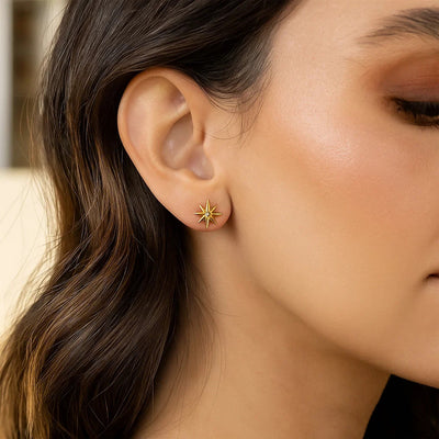 14K Yellow Gold High Polish North Star Diamond Earrings - jazzyjewelryjones