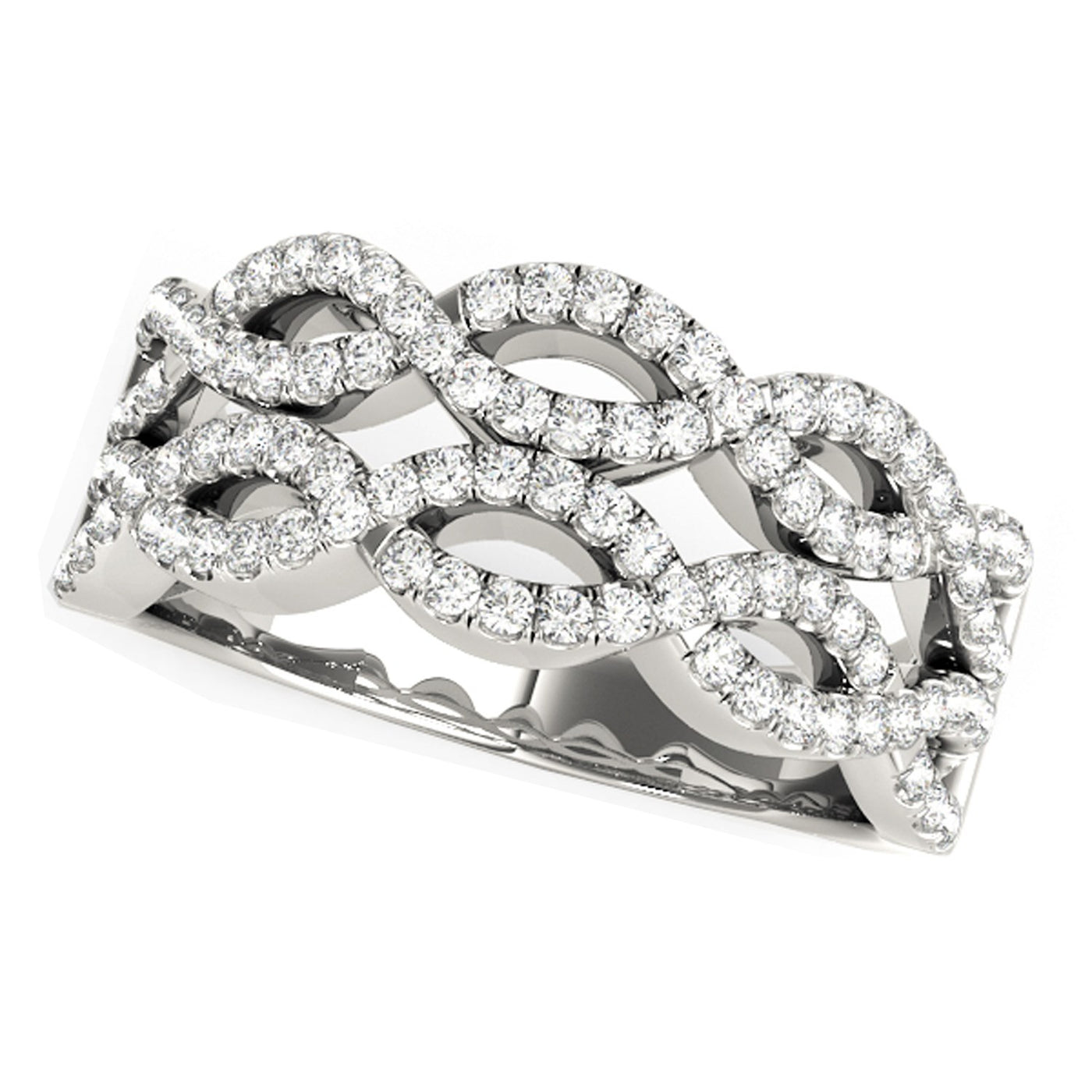 Diamond Studded Double Interlocking Waves Ring in 14k White Gold (5/8 cttw) - jazzyjewelryjones