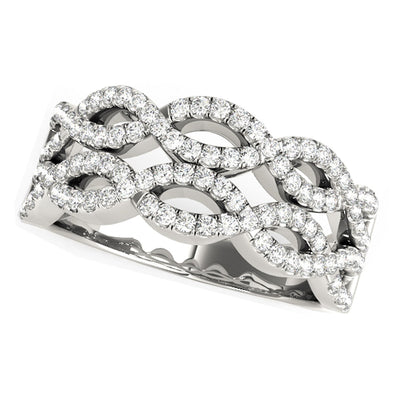 Diamond Studded Double Interlocking Waves Ring in 14k White Gold (5/8 cttw) - jazzyjewelryjones