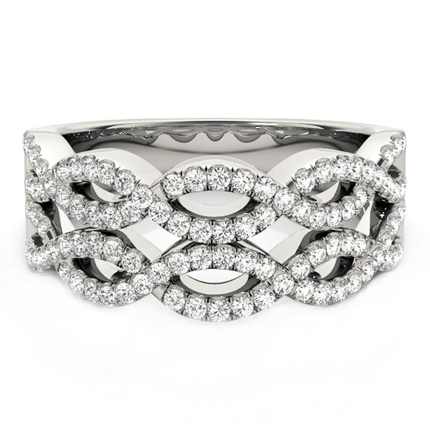 Diamond Studded Double Interlocking Waves Ring in 14k White Gold (5/8 cttw) - jazzyjewelryjones