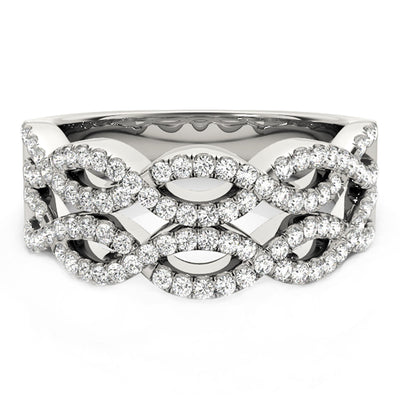 Diamond Studded Double Interlocking Waves Ring in 14k White Gold (5/8 cttw) - jazzyjewelryjones