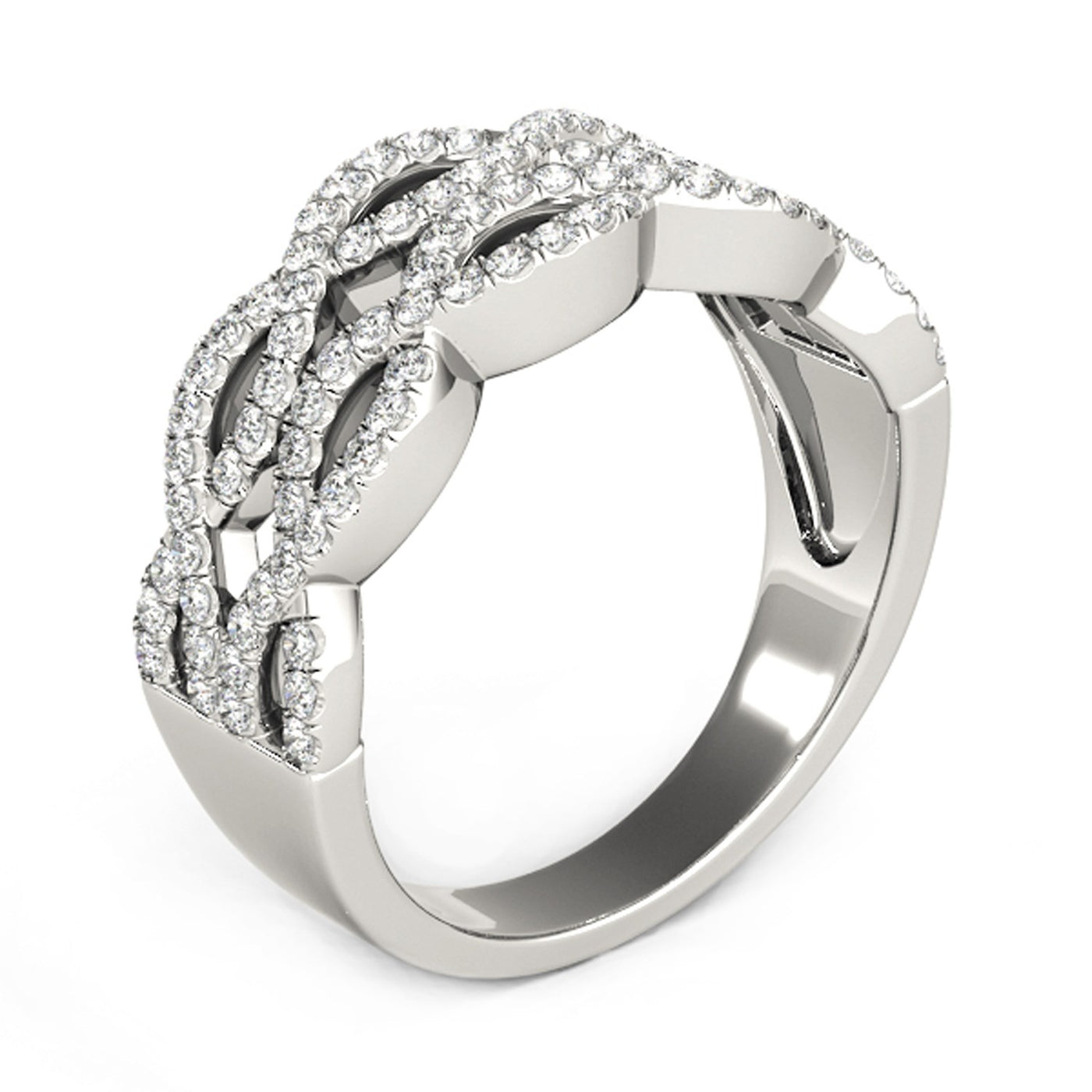 Diamond Studded Double Interlocking Waves Ring in 14k White Gold (5/8 cttw) - jazzyjewelryjones
