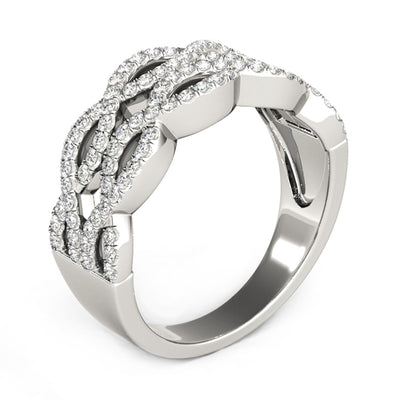 Diamond Studded Double Interlocking Waves Ring in 14k White Gold (5/8 cttw) - jazzyjewelryjones