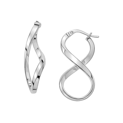 14k White Gold Twist Motif Polished Hoop Earrings - jazzyjewelryjones