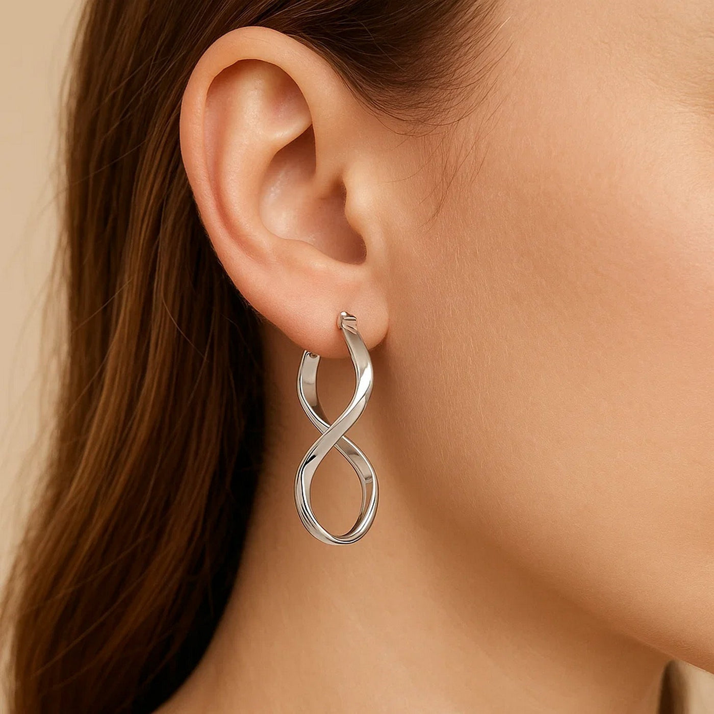 14k White Gold Twist Motif Polished Hoop Earrings - jazzyjewelryjones