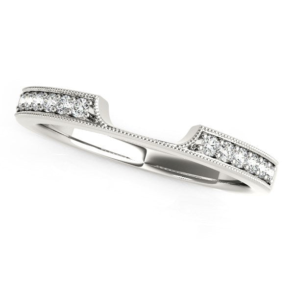 14k White Gold Curved Section Antique Style Diamond Wedding Band (1/8 cttw) - jazzyjewelryjones