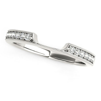 14k White Gold Curved Section Antique Style Diamond Wedding Band (1/8 cttw) - jazzyjewelryjones