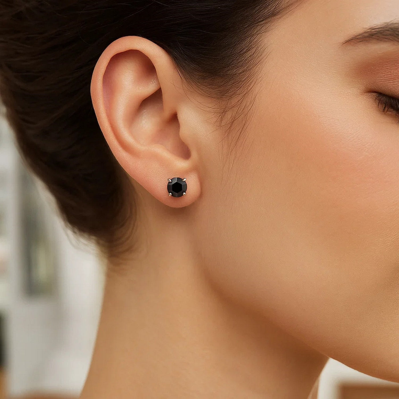 14k White Gold Stud Earrings with Black Cubic Zirconia(4mm) - jazzyjewelryjones