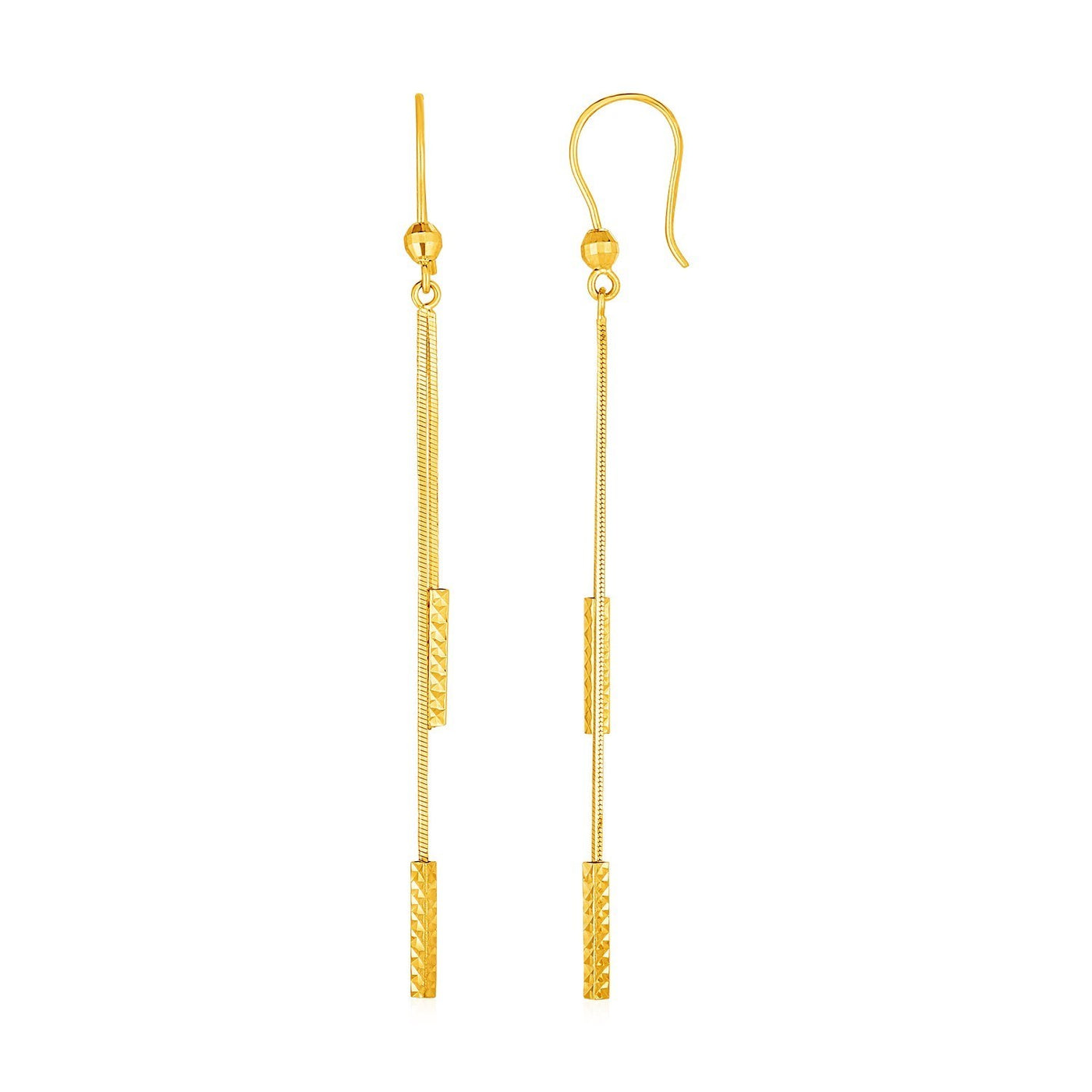Textured Bar Long Drop Earrings in 14k Yellow Gold - jazzyjewelryjones