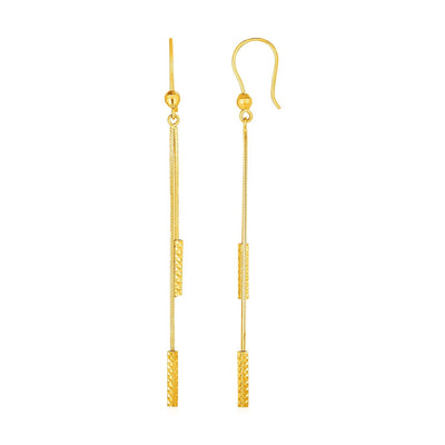 Textured Bar Long Drop Earrings in 14k Yellow Gold - jazzyjewelryjones