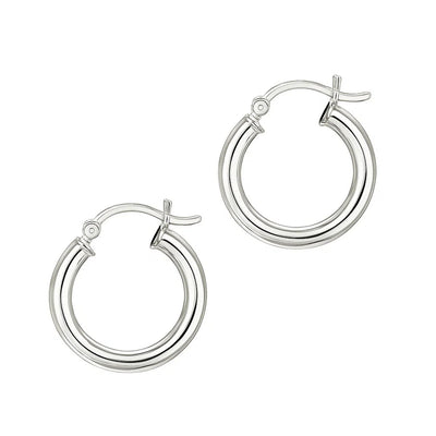 Sterling Silver Polished Hoop Style Earrings with Rhodium Plating (3x15mm) - jazzyjewelryjones
