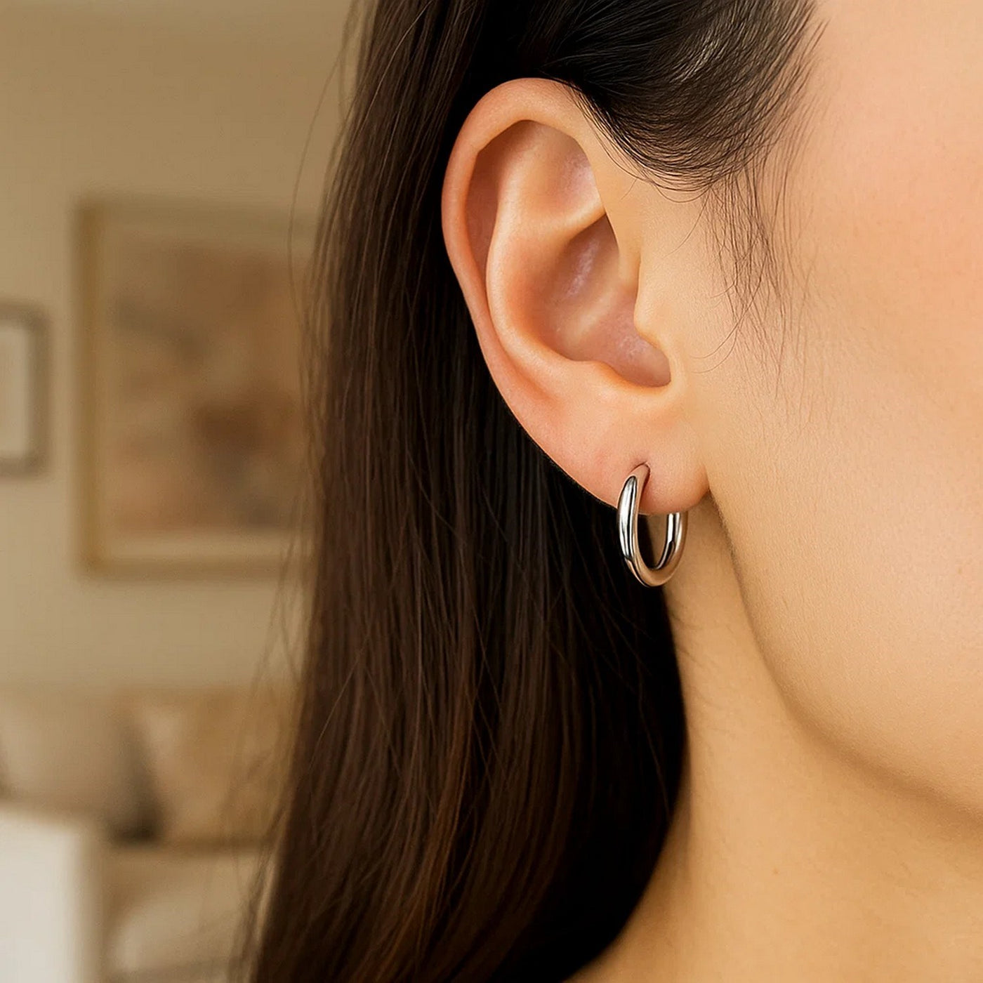Sterling Silver Polished Hoop Style Earrings with Rhodium Plating (3x15mm) - jazzyjewelryjones