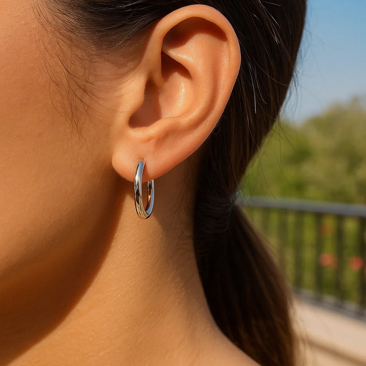 Sterling Silver Polished Hoop Style Earrings with Rhodium Plating (3x15mm) - jazzyjewelryjones