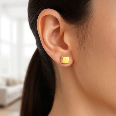14k Yellow Gold Polished Cube Post Earrings - jazzyjewelryjones