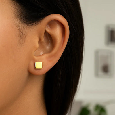 14k Yellow Gold Polished Cube Post Earrings - jazzyjewelryjones