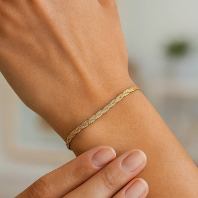 14k Yellow Gold Braided Herringbone Bracelet (3.20 mm) - jazzyjewelryjones
