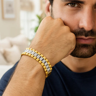 14k Two Tone Gold Mens Panther Link Bracelet (12.30 mm) - jazzyjewelryjones