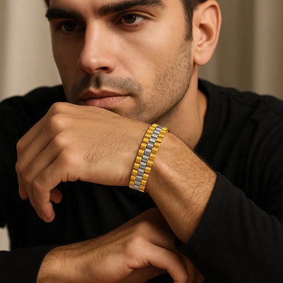 14k Two Tone Gold Mens Panther Link Bracelet (12.30 mm) - jazzyjewelryjones