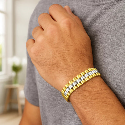 14k Two Tone Gold Mens Panther Link Bracelet (12.30 mm) - jazzyjewelryjones