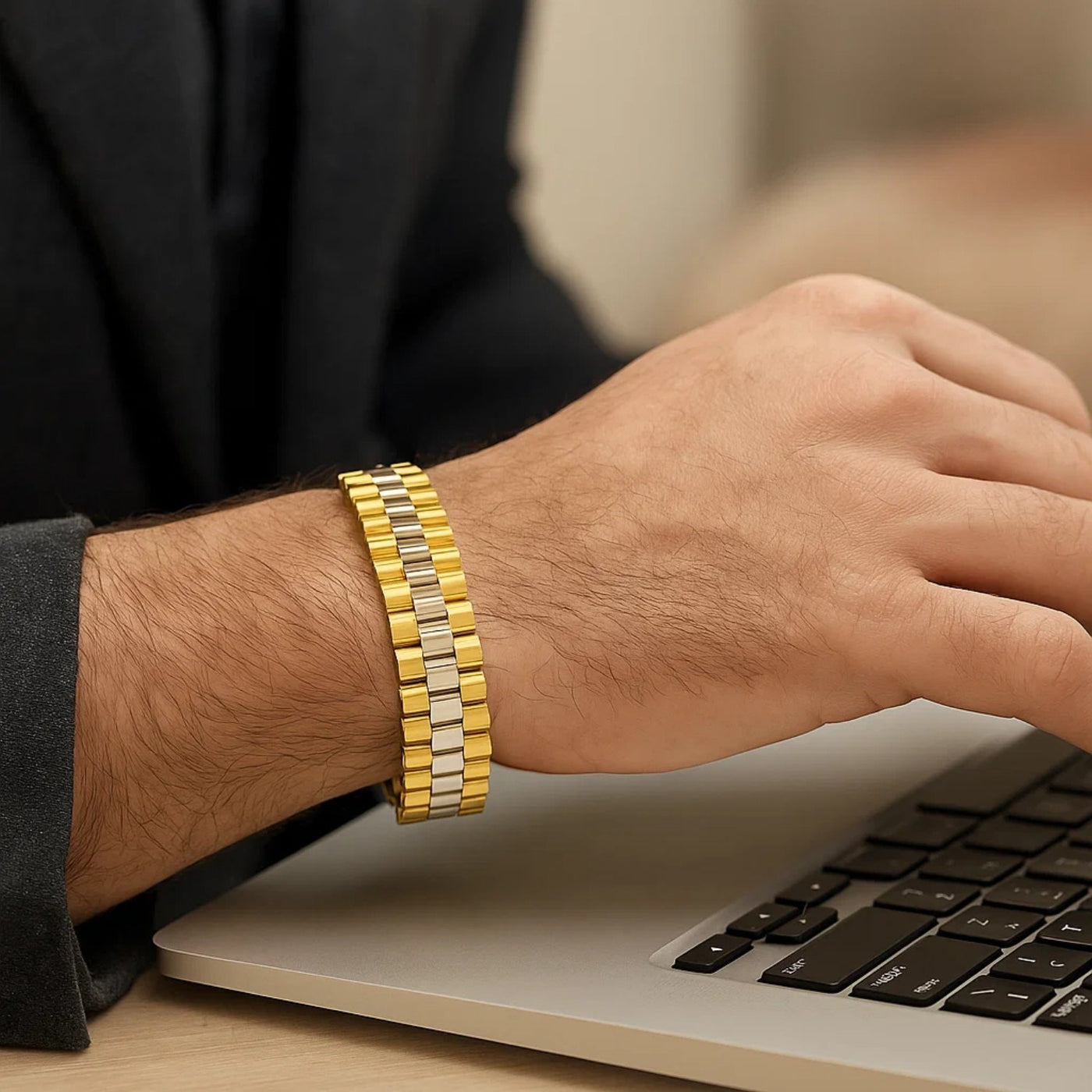 14k Two Tone Gold Mens Panther Link Bracelet (12.30 mm) - jazzyjewelryjones