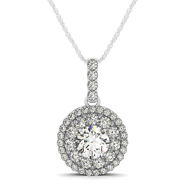 14k White Gold Diamond Halo Round Shape Pendant (1 1/4 cttw) - jazzyjewelryjones