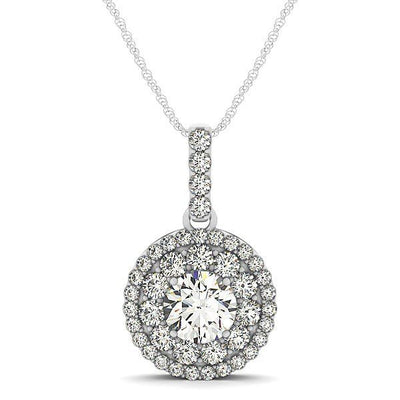14k White Gold Diamond Halo Round Shape Pendant (1 1/4 cttw) - jazzyjewelryjones