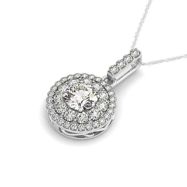 14k White Gold Diamond Halo Round Shape Pendant (1 1/4 cttw) - jazzyjewelryjones