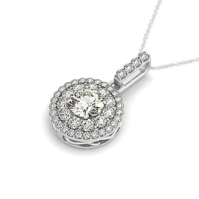 14k White Gold Diamond Halo Round Shape Pendant (1 1/4 cttw) - jazzyjewelryjones