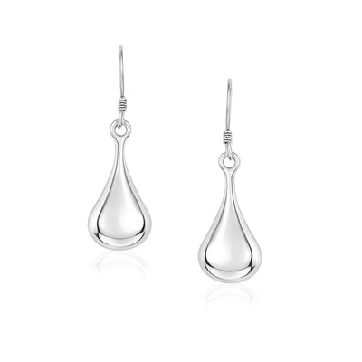 Sterling Silver Long Teardrop Shape Puff Drop Earrings - jazzyjewelryjones
