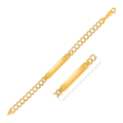 14k Two Tone Gold 8 1/2 inch Mens Narrow Curb Chain ID Bracelet with White Pave (6.70 mm) - jazzyjewelryjones