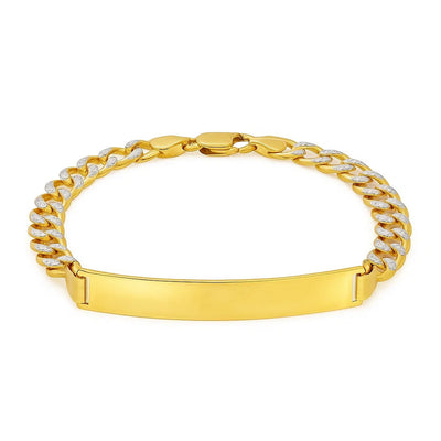 14k Two Tone Gold Mens Narrow Curb Chain ID Bracelet with White Pave (6.70 mm) - jazzyjewelryjones