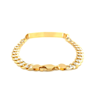 14k Two Tone Gold Mens Narrow Curb Chain ID Bracelet with White Pave (6.70 mm) - jazzyjewelryjones