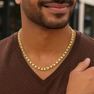14k Yellow Gold Mens Necklace with Track Design Links (5.00 mm) - jazzyjewelryjones