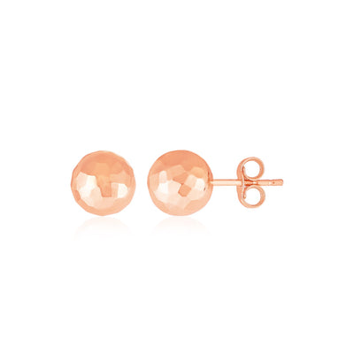 14k Rose Gold Ball Earrings with Faceted Texture(5mm) - jazzyjewelryjones