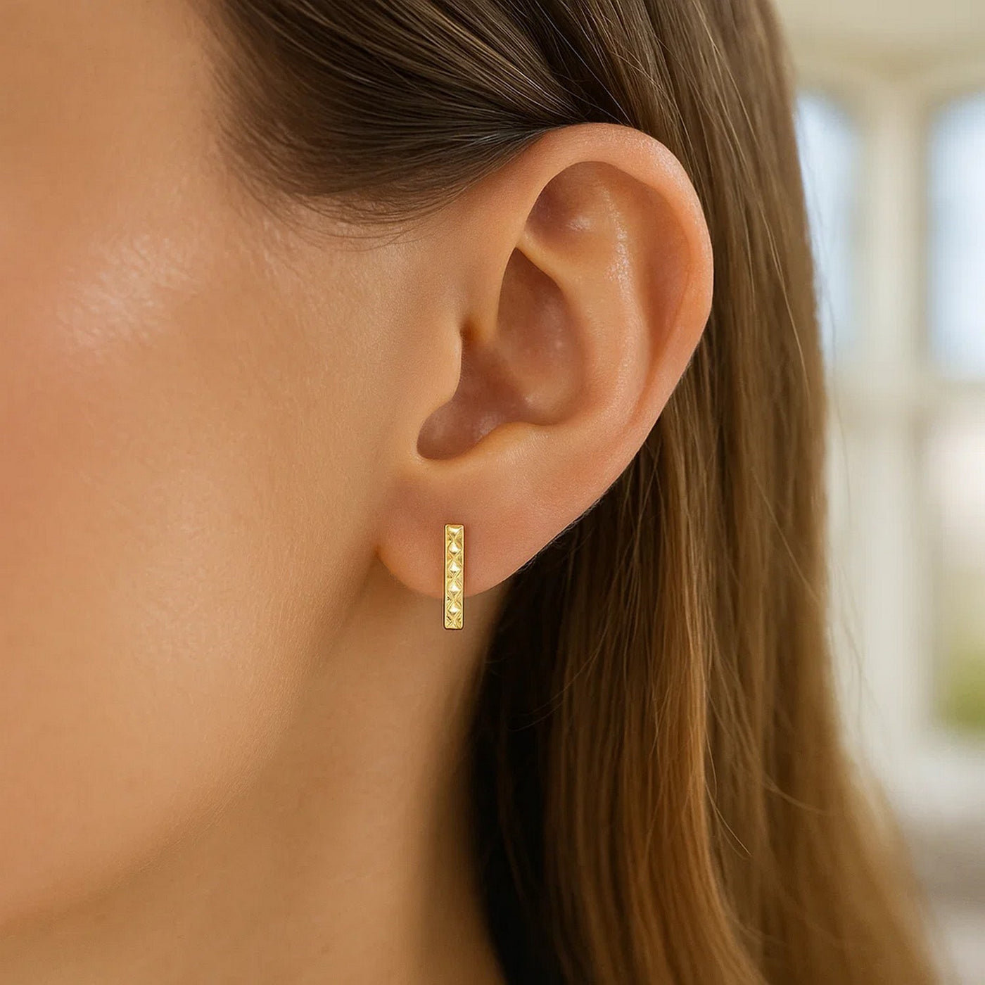 14k Yellow Gold Textured Bar Earrings - jazzyjewelryjones