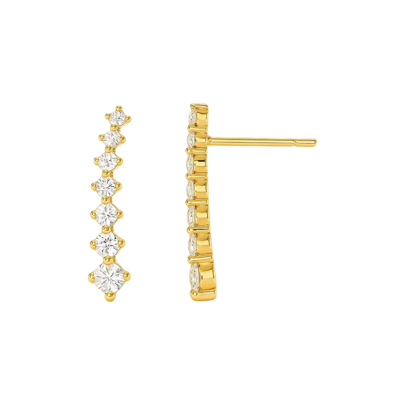 14k Yellow Gold Climber Post Earrings with Cubic Zirconias - jazzyjewelryjones