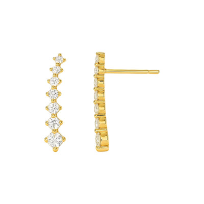 14k Yellow Gold Climber Post Earrings with Cubic Zirconias - jazzyjewelryjones