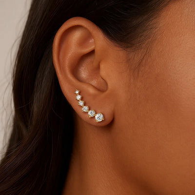 14k Yellow Gold Climber Post Earrings with Cubic Zirconias - jazzyjewelryjones