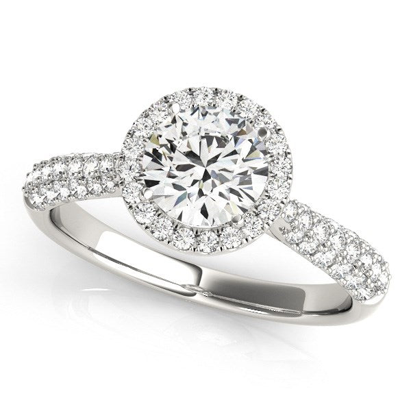14k White Gold Halo Diamond Engagement Ring with Pave Band (1 1/3 cttw) - jazzyjewelryjones