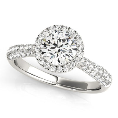 14k White Gold Halo Diamond Engagement Ring with Pave Band (1 1/3 cttw) - jazzyjewelryjones