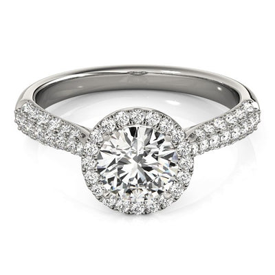 14k White Gold Halo Diamond Engagement Ring with Pave Band (1 1/3 cttw) - jazzyjewelryjones