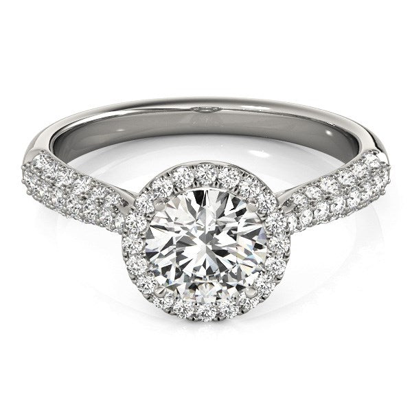 14k White Gold Halo Diamond Engagement Ring with Pave Band (1 1/3 cttw) - jazzyjewelryjones